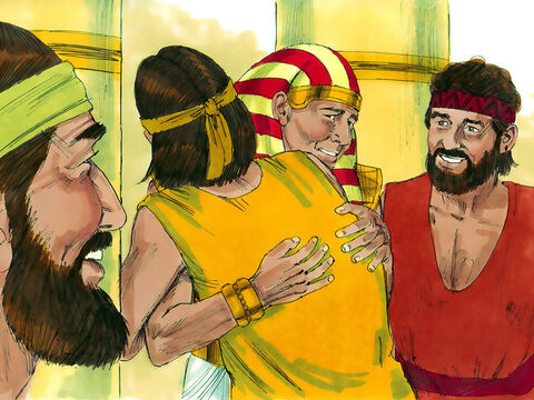 Weeping with joy, he embraced Benjamin. Then Joseph kissed each of his brothers and wept over them. After that the brothers began talking freely with him. – Slide 17