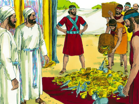 When the Israelites conquered Jericho God gave instructions that no one was to plunder anything or there would be trouble in the camp. Everything made from silver, gold, bronze, or iron was brought to the Lord and put in His treasury. However, unknown to anyone, one man had secretly taken plunder and hidden it. – Slide 1