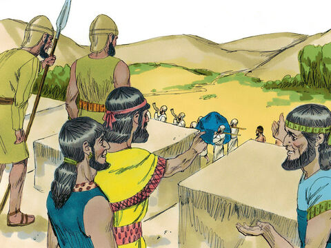 The people of Jericho watched as the priests and army marched around their city seven times in a row. – Slide 9