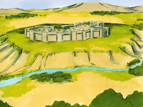Ahead of them, just 12 (20km) miles away, on the other side of the River Jordan, was the walled city of Jericho. – Slide 6