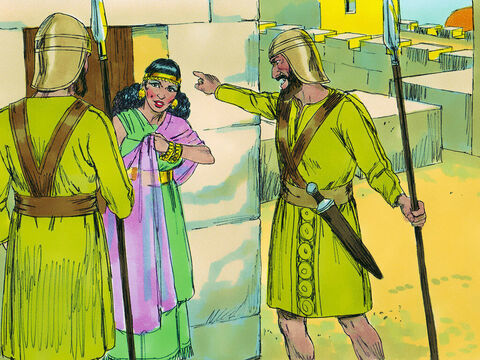 When the soldiers arrived she did not betray them. ‘There were two men here but I did not know who they were,’ she explained, ‘at dusk before the city gate was closed they left and I don’t know where they are heading.’ – Slide 11