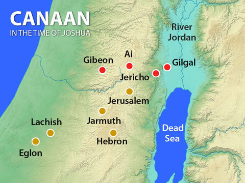 King Adoni-zedek of Jerusalem sent messengers to several other kings: Hoham of Hebron, Piram of Jarmuth, Japhia of Lachish, and Debir of Eglon. They agreed to combine their armies to attack Gibeon. – Slide 3