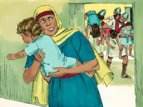 However one of the grandsons, a one-year-old child called Joash, escaped the killings. His aunt, Jehosheba, the wife of Jehoiada the priest, saved Joash by keeping him hidden in one of the room of the Temple for six years. – Slide 2