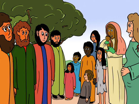 ‘Stop!’ ordered one of Jesus’ disciples. ‘Where are you going?’  <br/>‘Oh, we are going to Jesus as we would like Him to pray a blessing over our children,’ the mothers replied. – Slide 4