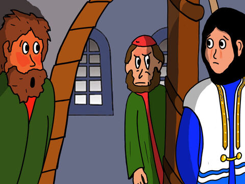At that moment Jesus turned and looked at Peter. Peter remembered what Jesus had said and was so ashamed that he went out of the courtyard. – Slide 37