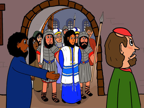 Now the Priests and Jewish leaders decided that Jesus should be judged by the Grand Council – the Sanhedrin - a group of 70 Jews who were responsible for understanding and interpreting God´s laws. This all took place at a time the emperor of Rome and his soldiers ruled over everything else in Israel. – Slide 1