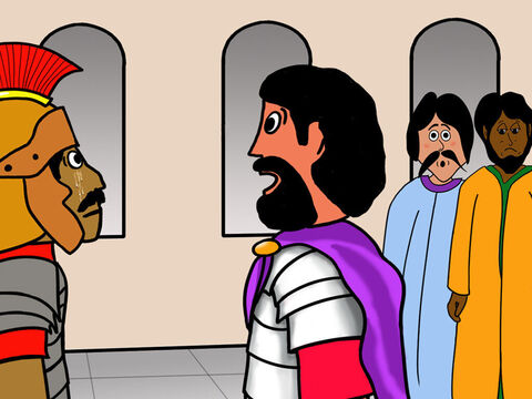 That evening Nicodemus and Joseph from Arimathea went to Pilate and asked if they could bury Jesus’ dead body. <br/>Pilate was surprised that Jesus was already dead and called an officer who told him everything that had happened. – Slide 36