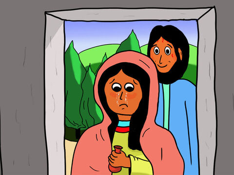 Now Jesus came and stood behind Mary. Mary thought it was the gardener and asked, without turning around, if He knew where Jesus' dead body had been placed. – Slide 18
