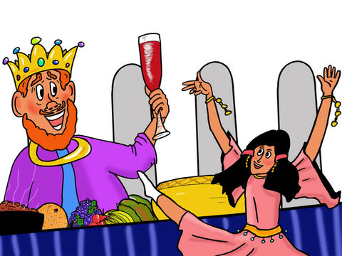 On Herod’s birthday there was a big party in the castle. Herodias' daughter, Salome, came in and danced for Herod and all the guests. Herod was so delighted that he promised Salome that she could choose anything she wanted as a gift.’ – Slide 25