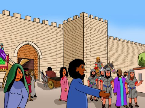 They led Paul down Straight Street, the main street in Damascus (it was 1560 meters long and 24 meters wide). Paul was allowed to stay at the house of a man called Judas. – Slide 8