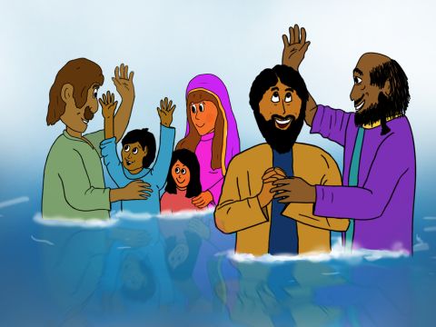 She listened to Paul talk about Jesus and decided to become a Christian. Paul and Silas baptised her and her family in the river outside Philippi. – Slide 3