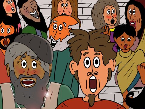 Many came to the outdoor theatre and joined in the shouting. Some were shouting one thing, some another. Most of the people did not even know why they were there. – Slide 29