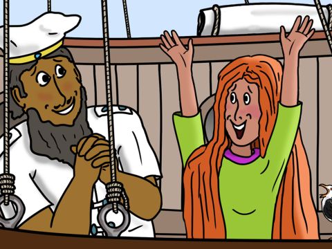 The passengers were pleased. ‘Hooray for our captain.’ – Slide 6