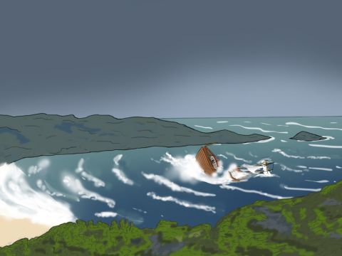 … while the stern was repeatedly smashed by the force of the waves and began to break apart. – Slide 19