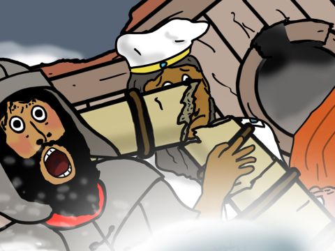 Julius shouted that everyone who could swim should jump into the water. Everyone else should try to get hold of something to keep them afloat. – Slide 20