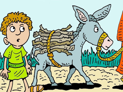 Early the next morning Abraham put some wood for a fire on his donkey and went to the mountain with Isaac. It would be hard to give Isaac to God. – Slide 4