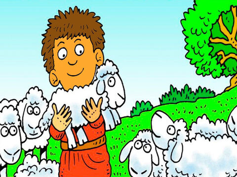 Adam and Eve had two boys. Abel, the younger brother, loved his sheep. He took a lamb to give to God. – Slide 2