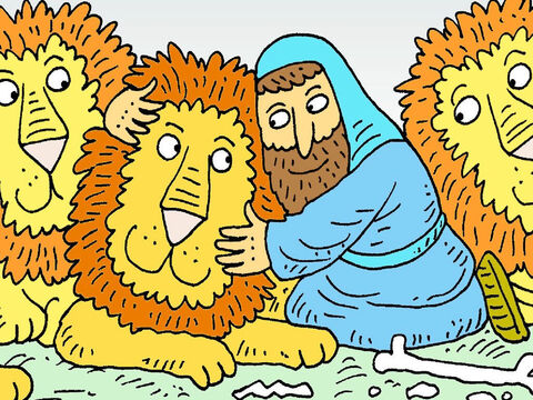 The King saw that Daniel was safe! God’s angel had shut the lions’ mouths. The King then made a new rule. Everyone must love God and pray only to Him. – Slide 8