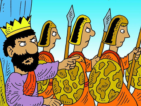 King Saul was jealous of David. One day he heard where David was hiding, so he took three thousand soldiers and went to catch him. – Slide 2