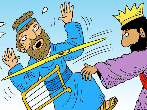 King Saul got so angry that he tried to kill David. But God saved David from King Saul.  David knew that it was God who saved him from his enemies and helped him to be brave. – Slide 4
