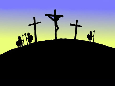 Jesus was put on the cross on the top of a hill. Soldiers stood guard. His friends were sad. – Slide 5