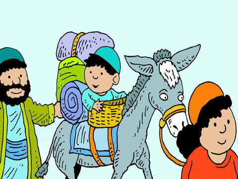 Joseph and Mary took good care of Jesus. He liked doing all the things children do. In those days people rode on donkeys to get around. – Slide 2