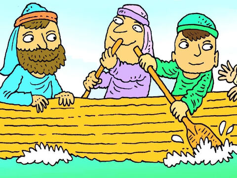 One lovely evening Jesus and some of His friends got into a boat to row across the lake. – Slide 2