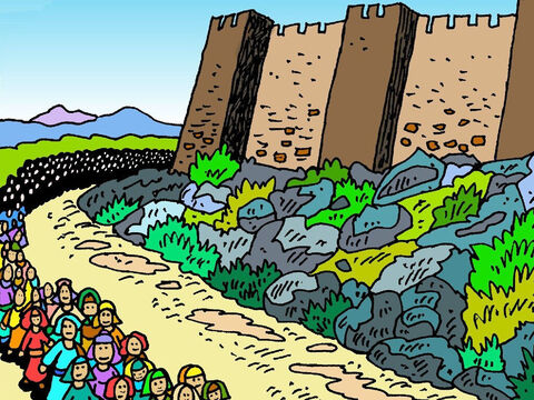 She saw the people of Israel walk right around the outside of the wall, once every day, for six days. – Slide 6