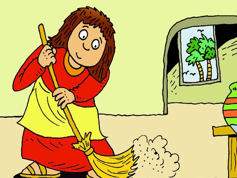 Then she got a broom and swept her whole house, but she didn't find that precious silver coin. – Slide 5