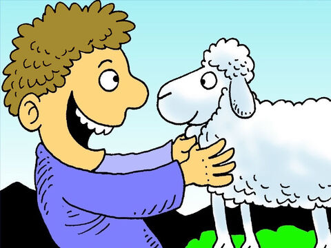 The shepherd heard the little lamb. ‘I’m so glad I found you!’ he said. ‘You are my precious lamb.’ Jesus feels like that about you too! – Slide 8