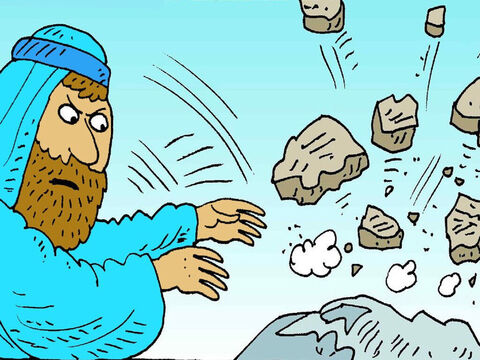 Moses saw the people praying to their idol. He broke the stones God had written on. Then everyone remembered how God had saved them and they were sorry. – Slide 4
