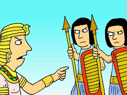 But King Pharaoh sent his soldiers to chase after the people. ‘Hurry and bring them back. I need them to do all my work!’ he said. – Slide 5