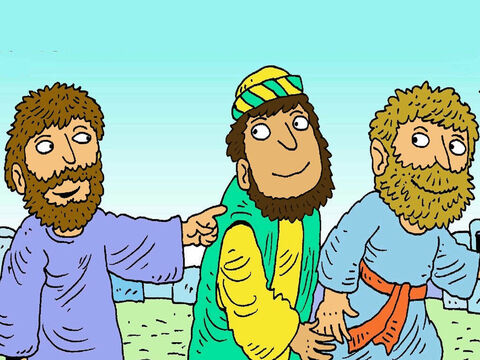 Jesus was going to the temple in Jerusalem. He sent two helpers to get a little donkey that was tied up beside its mother in the town nearby. – Slide 2