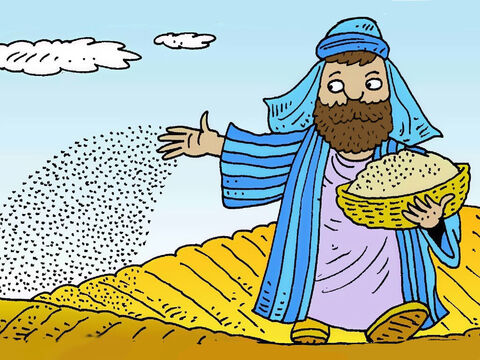 Jesus told a story about a farmer who scattered some seed in a field. He wanted the seed to grow well so he would get a big harvest. – Slide 2