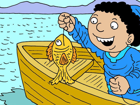 Peter had been fishing all his life and he had never caught a fish with money in its mouth! But, he did exactly as Jesus had told him and caught a fish straight away! – Slide 6