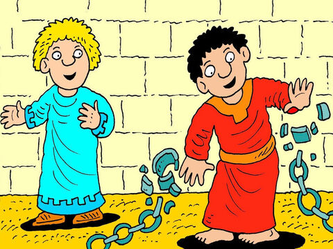 Peter did what the angel said. As he stood up, the strong iron chains that Herod’s soldiers had locked him up with fell off his hands and he was free! – Slide 6