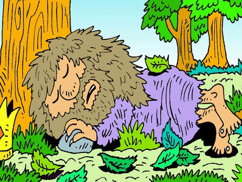 His hair grew long, and his nails grew long. He slept in the cold and he even ate grass. – Slide 4