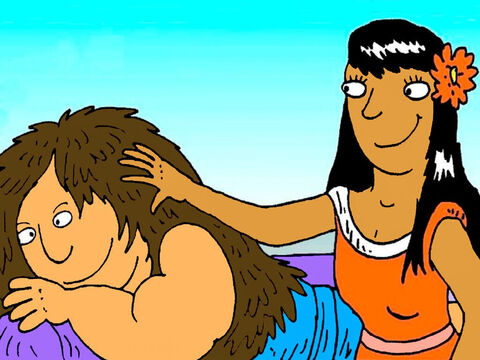 She kept pestering him to tell her what made him strong. Finally he told her that he had never cut his hair because he was promised to God when he was born. – Slide 5