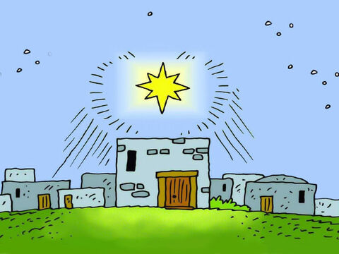 So the Wise Men started out towards Bethlehem. They saw the star shining in the east and went towards it, until it was right above the house where Mary and the little child Jesus were living. – Slide 5