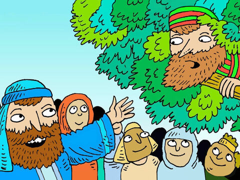 Jesus stopped under the tree He looked up. ‘Zacchaeus come down,’ said Jesus, ‘I am coming to your house today.’ – Slide 5