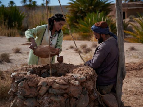 ‘Drink, my lord,’ she said. ‘And I’ll draw water for your camels too, until they have had enough to drink.’ – Slide 8