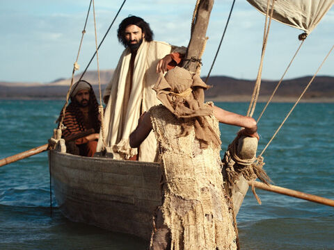 As Jesus was getting into the boat, the man who had been freed from the demons begged to go with Him. – Slide 17