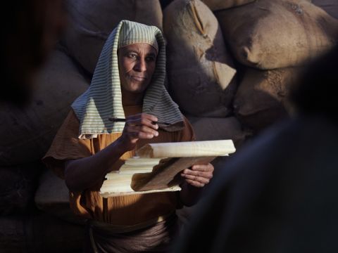 They arrived in Egypt to buy grain not knowing that Joseph was the ruler of the country and in charge of the grain supplies. – Slide 5