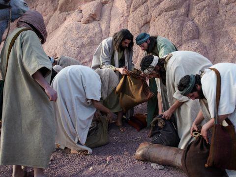 When one of them opened his sack to get feed for his donkey at their resting place, he saw his money in the mouth of his sack. – Slide 16