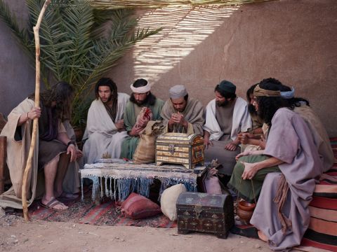 The servant gave them water, and they washed their feet. Then he gave food to their donkeys. They got their gifts ready for Joseph’s arrival at noon. – Slide 12