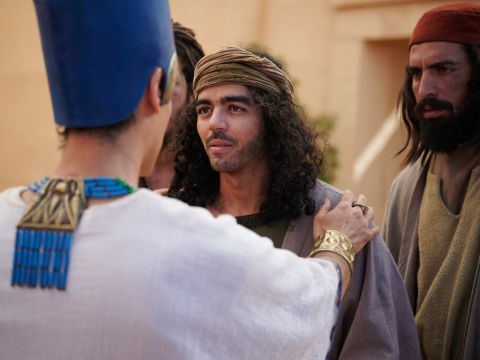 When Joseph looked up and saw his brother Benjamin, his mother’s son, he said, ‘Is this your youngest brother, whom you told me about?’  <br/>Then he told Benjamin, ‘May God be gracious to you, my son.’ – Slide 14