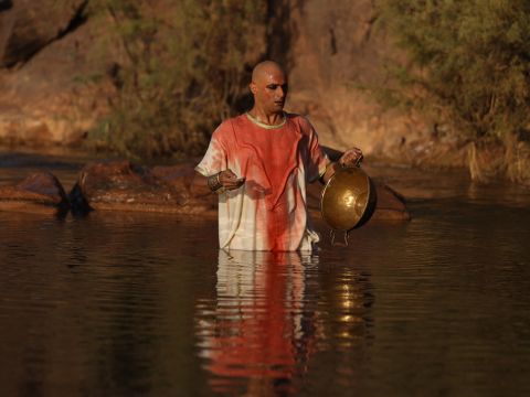 Moses and Aaron did just as the Lord had commanded. He raised his staff in the presence of Pharaoh and his officials and struck the water of the Nile, and all the water was changed into blood. The fish in the Nile died, and the river smelled so bad that the Egyptians could not drink its water. Blood was everywhere in Egypt. <br/>But the Egyptian magicians did the same things by their secret arts, and Pharaoh’s heart became hard; he would not listen to Moses and Aaron, just as the Lord had said. – Slide 4