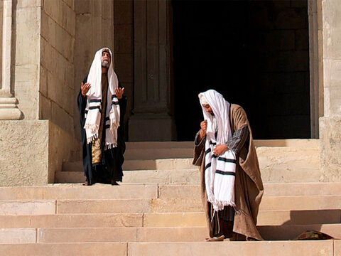 ‘Two men went up to the temple to pray, one a Pharisee and the other a tax collector. – Slide 2