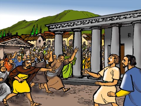 The whole city became confused. The people grabbed Gaius and Aristarchus. (These two men were from Macedonia and were traveling with Paul.) – Slide 8