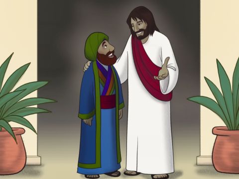Jesus said to Zacchaeus, ‘Today you and your family have been saved, because you are a true son of Abraham. The Son of Man came to look for and to save people who are lost.’ – Slide 17